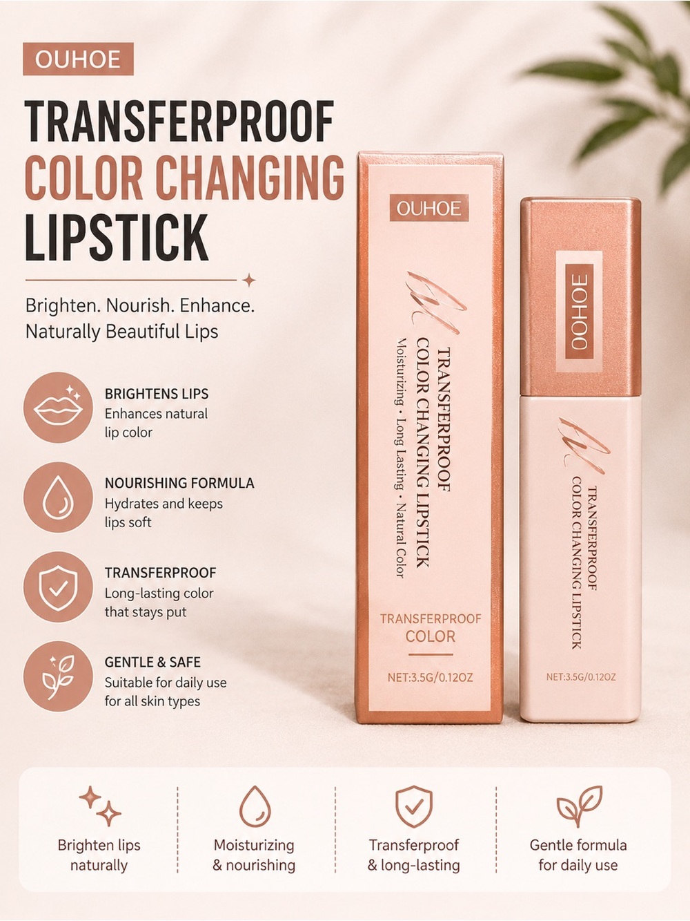 Transferproof Color Changing Lipstick — Peachy Pink